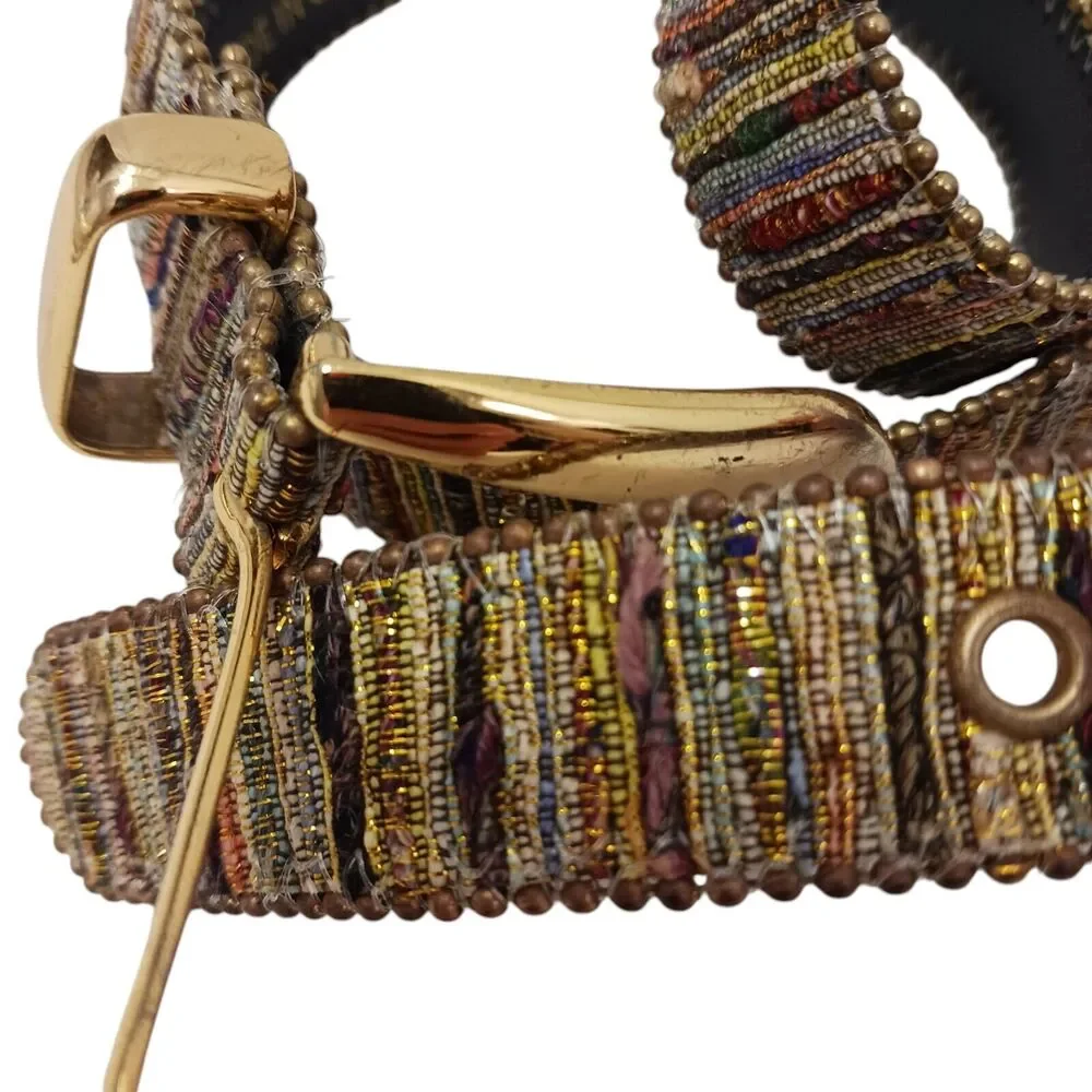 Vintage Aimee Lynn Belt Golden Tapestry Woven Sz‎ Large Artsy Mid Century Modern